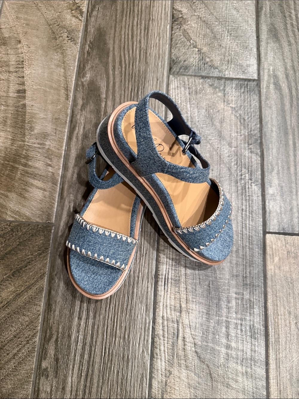 NIB Wild Pair  Denim Blue Sandals with Stitch Detail 2” heel